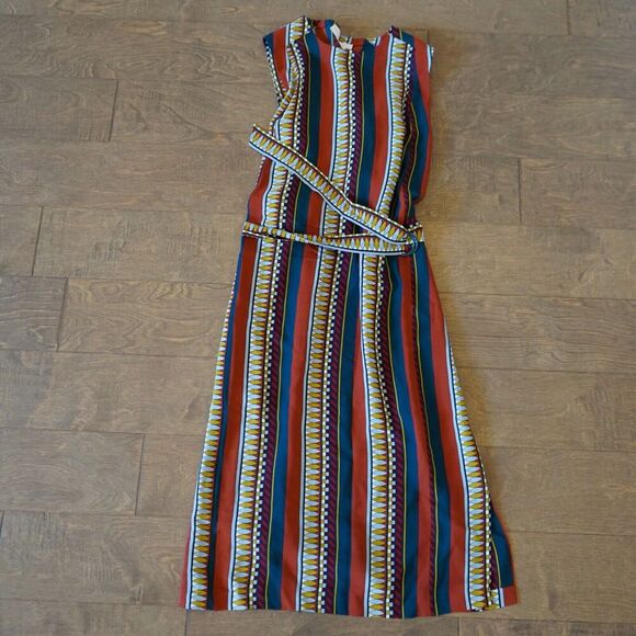 Tory Burch Julia Dress Belted Silk Striped Print Sleeveless Shift Dress Size 4 - Picture 10 of 10
